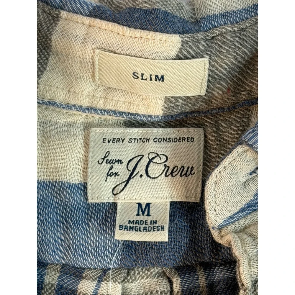 J. Crew Slim Fit Plaid Button Down Shirt Blue Cream Mens Medium AY988 NWT